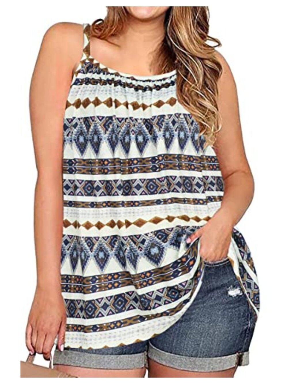 Plus Size Women Tank Top Sleeveless Loose Fit Summer Floral Camisole Cotton